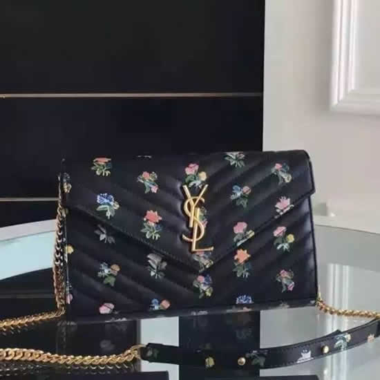 Replica Saint Laurent Chain Wallet In Prairie Flower Printed Leather